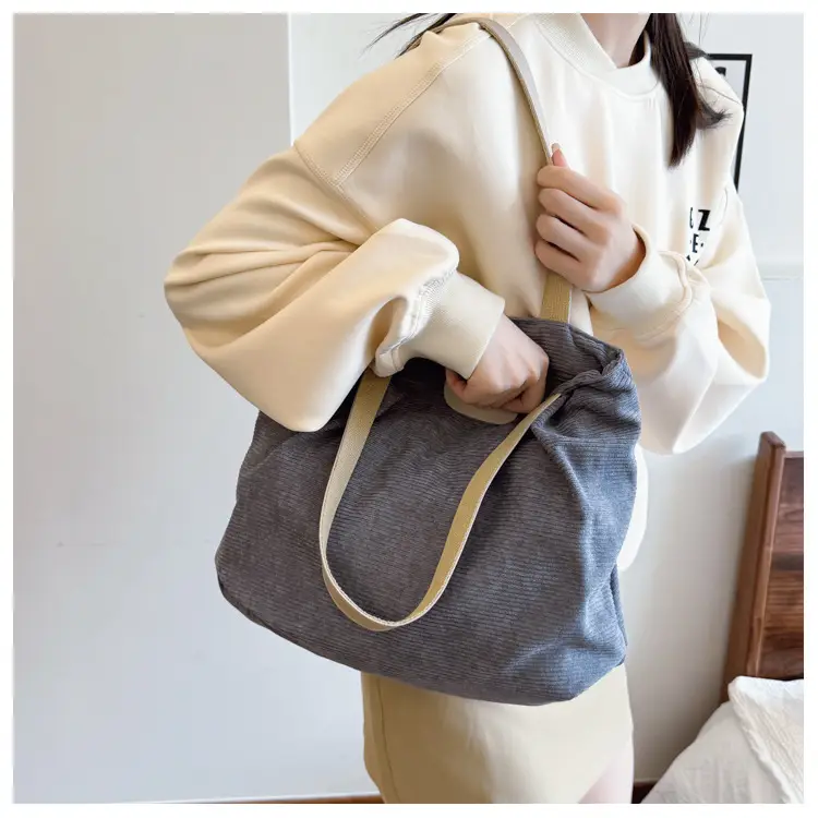 Gray Canvas Shoulder Bag for Women Casual Work Bag — feature 11