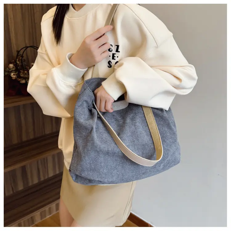 Gray Canvas Shoulder Bag for Women Casual Work Bag — feature 13