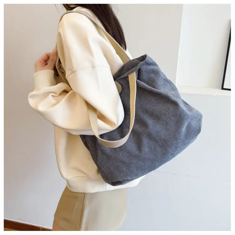 Gray Canvas Shoulder Bag for Women Casual Work Bag — feature 15