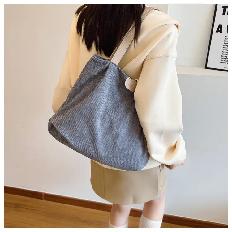 Gray Canvas Shoulder Bag for Women Casual Work Bag — feature 17