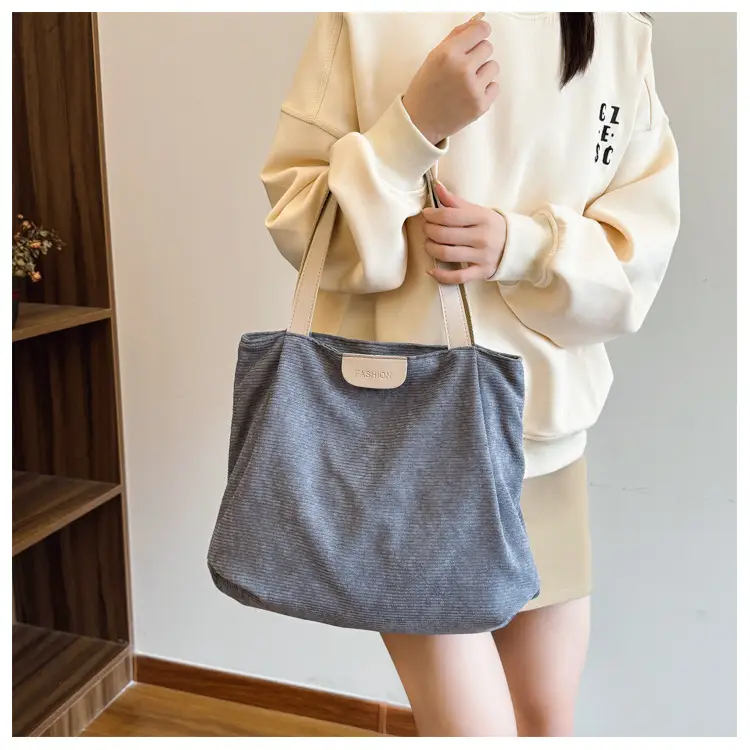 Gray Canvas Shoulder Bag for Women Casual Work Bag — feature 18