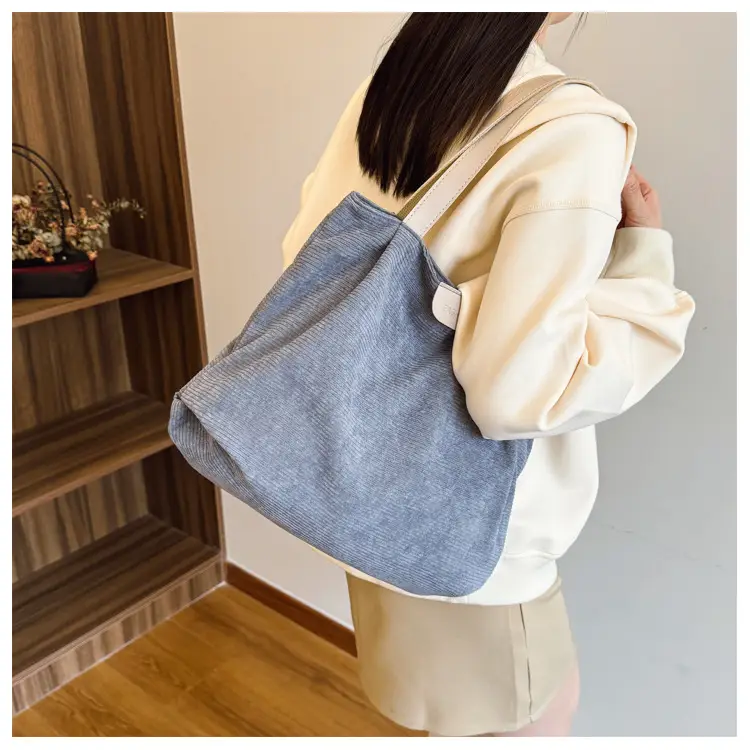 Gray Canvas Shoulder Bag for Women Casual Work Bag — feature 19