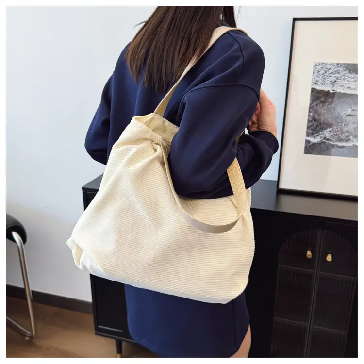 Gray Canvas Shoulder Bag for Women Casual Work Bag — feature 20
