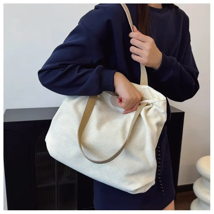 Gray Canvas Shoulder Bag for Women Casual Work Bag — feature 21