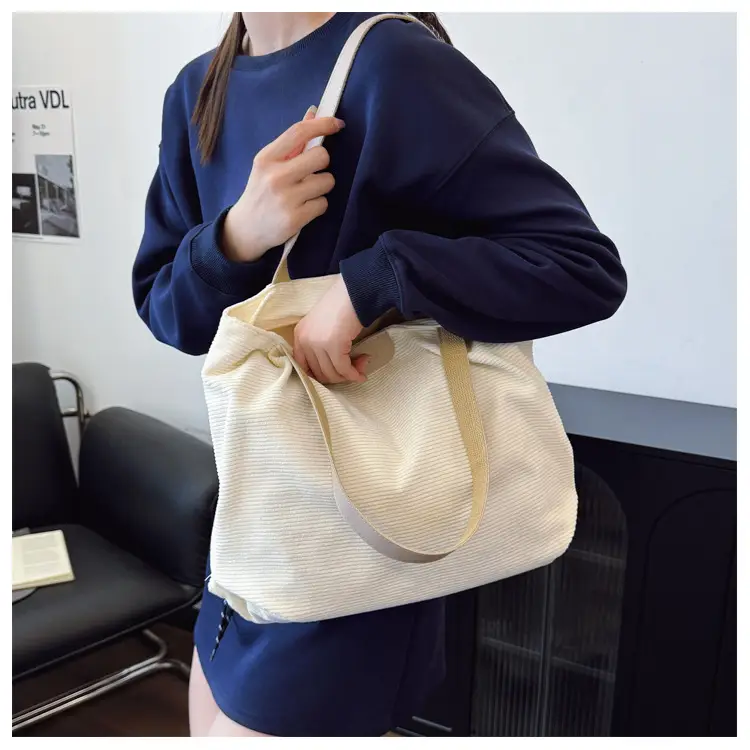Gray Canvas Shoulder Bag for Women Casual Work Bag — feature 22
