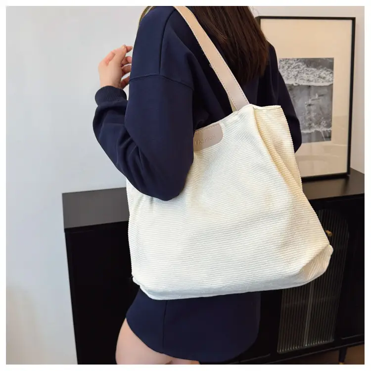 Gray Canvas Shoulder Bag for Women Casual Work Bag — feature 24