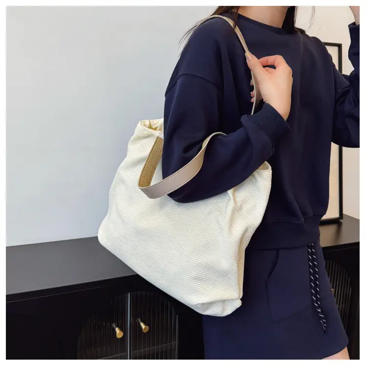Gray Canvas Shoulder Bag for Women Casual Work Bag — feature 25