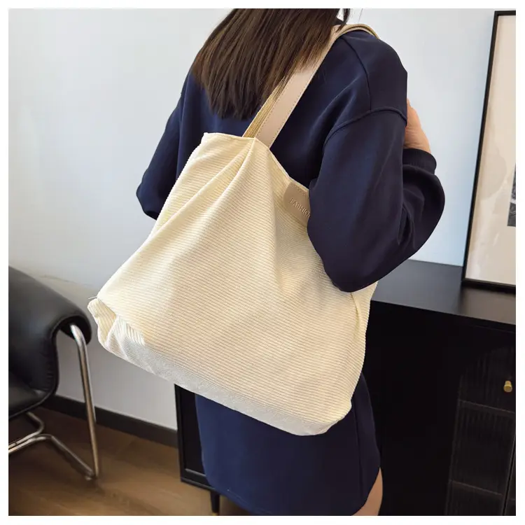 Gray Canvas Shoulder Bag for Women Casual Work Bag — feature 26