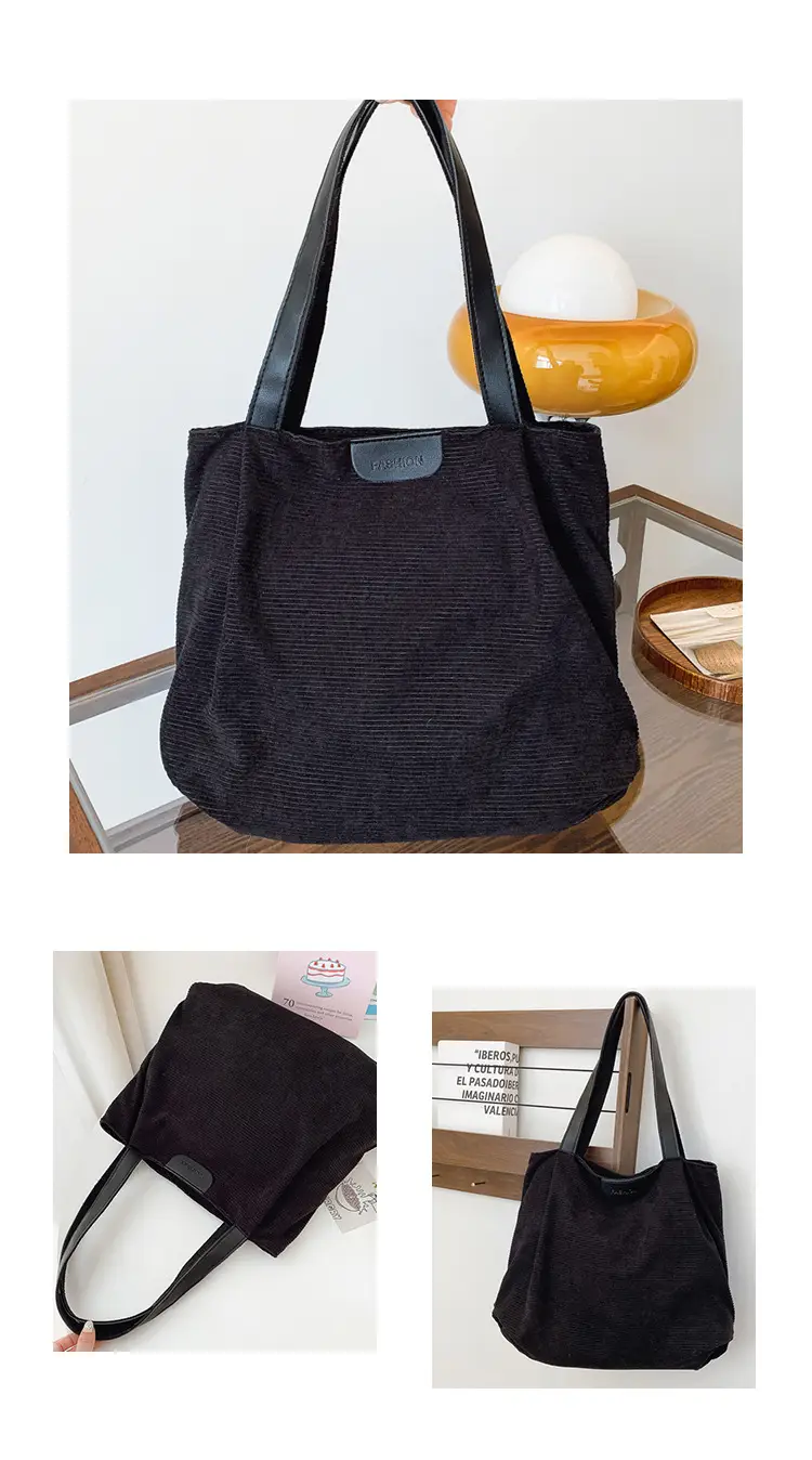 Gray Canvas Shoulder Bag for Women Casual Work Bag — feature 35