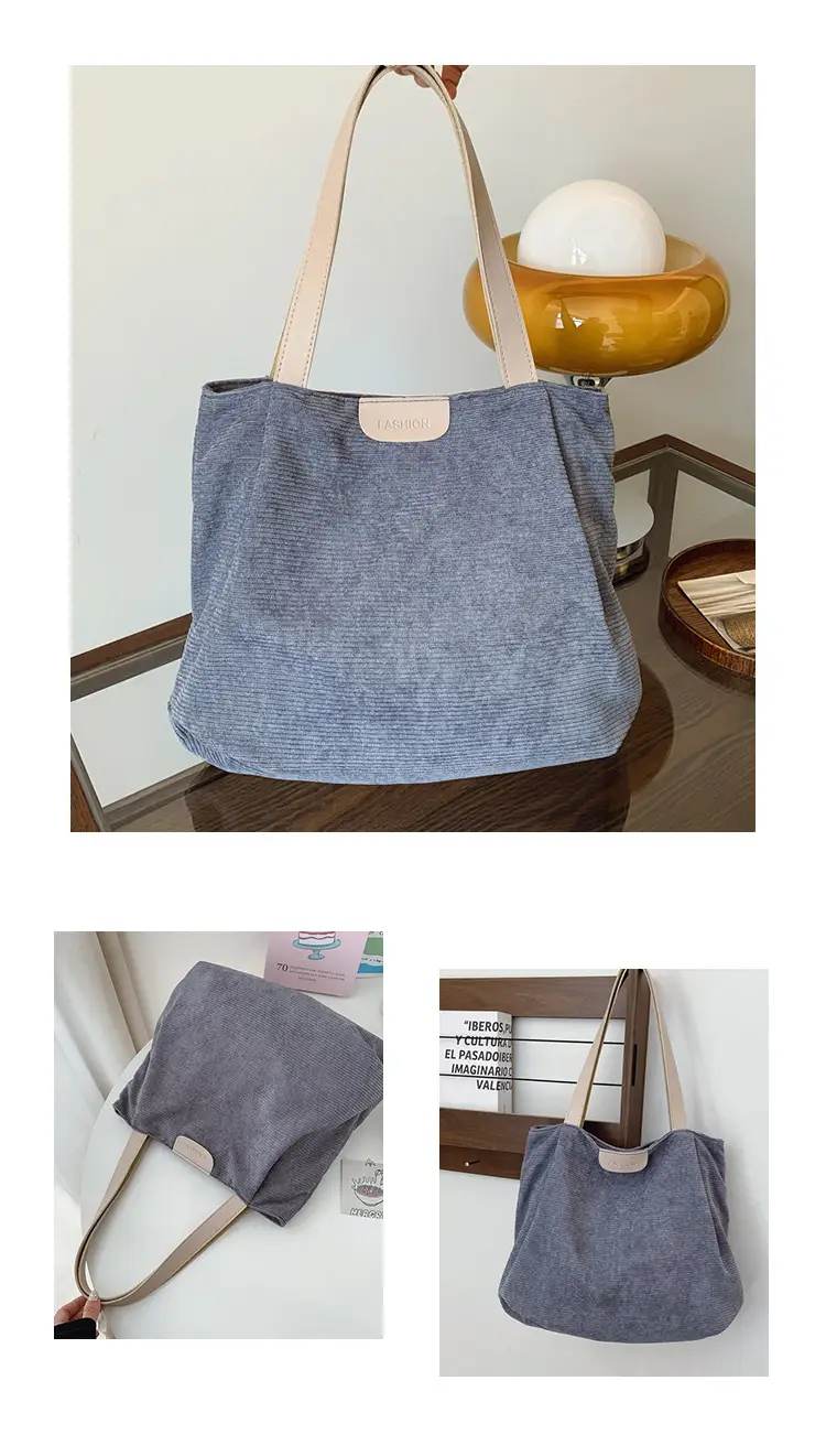 Gray Canvas Shoulder Bag for Women Casual Work Bag — feature 36