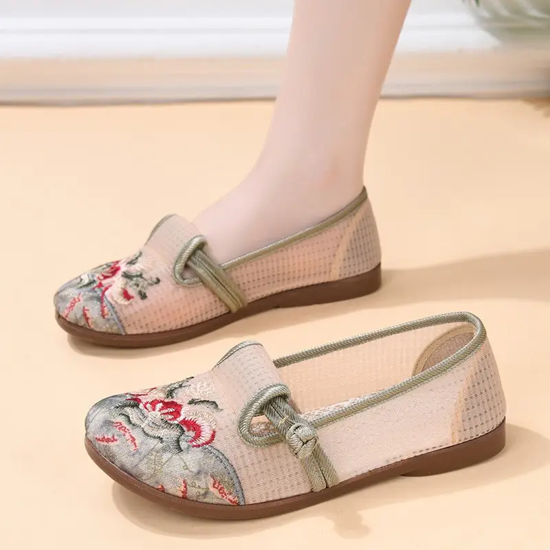 Women's Embroidered Mesh Flat Shoes with Soft Sole - Image 2