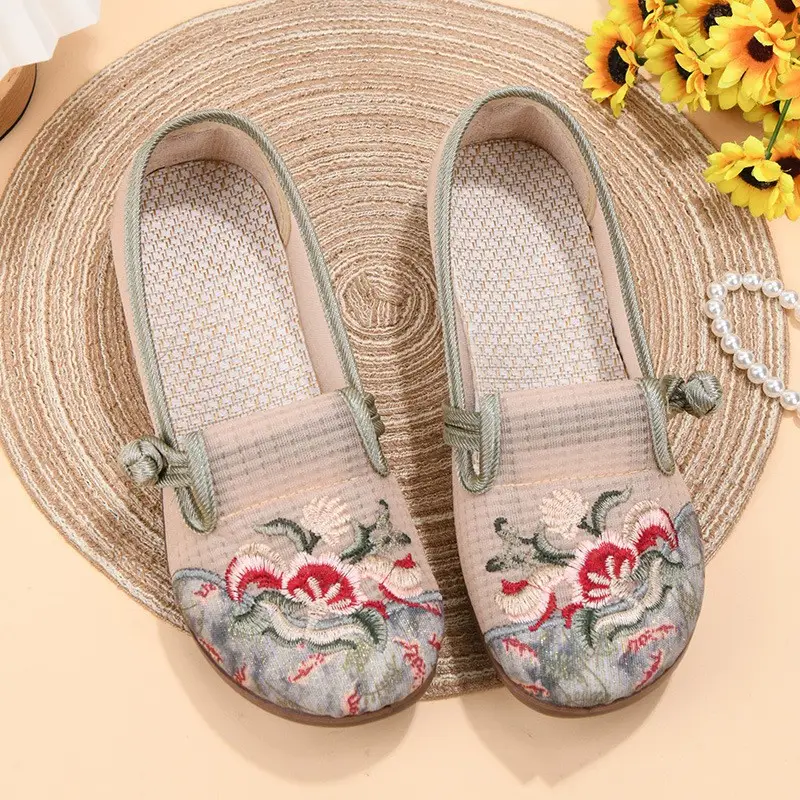 Women's Embroidered Mesh Flat Shoes with Soft Sole - Image 3