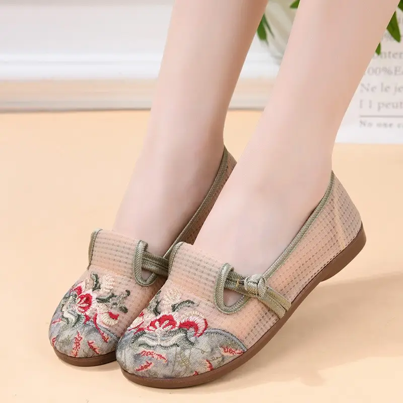 Women's Embroidered Mesh Flat Shoes with Soft Sole - Image 4