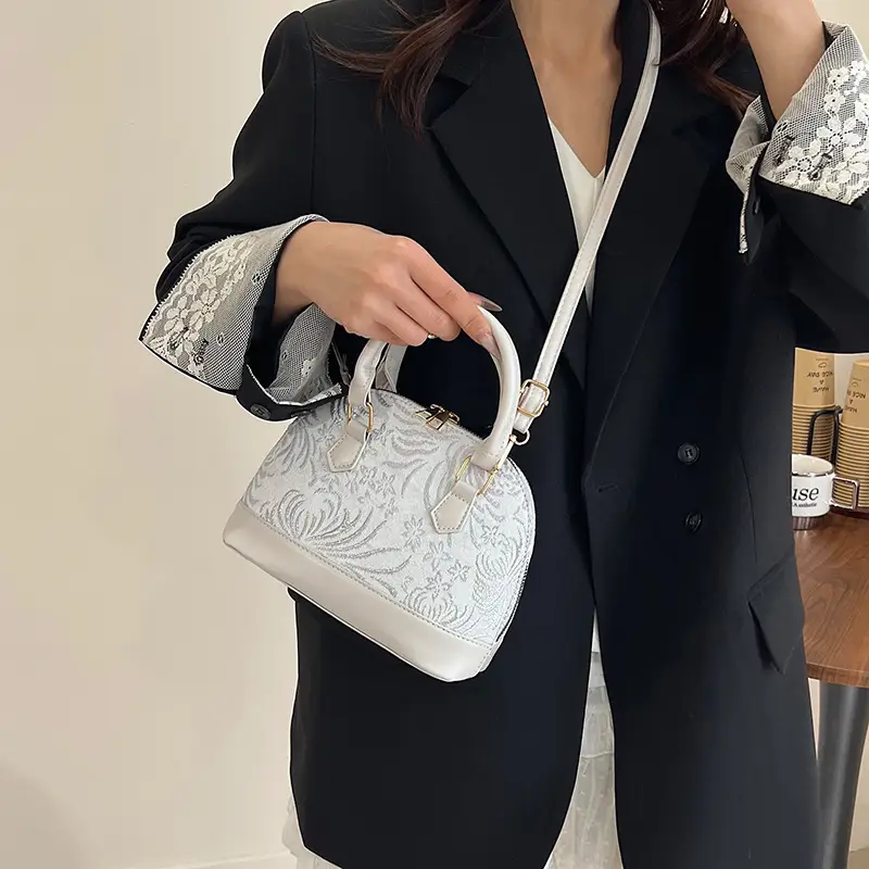 Red Embroidered Shell Handbag for Women - Image 7
