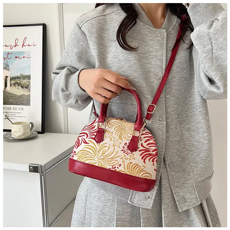 Red Embroidered Shell Handbag for Women — feature 32