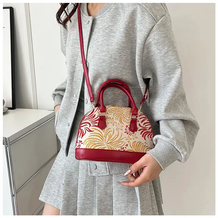 Red Embroidered Shell Handbag for Women — feature 34