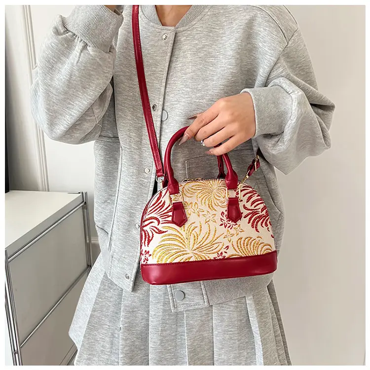 Red Embroidered Shell Handbag for Women — feature 35