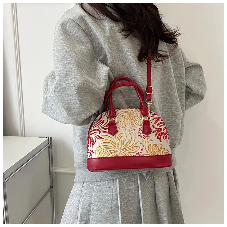 Red Embroidered Shell Handbag for Women — feature 36