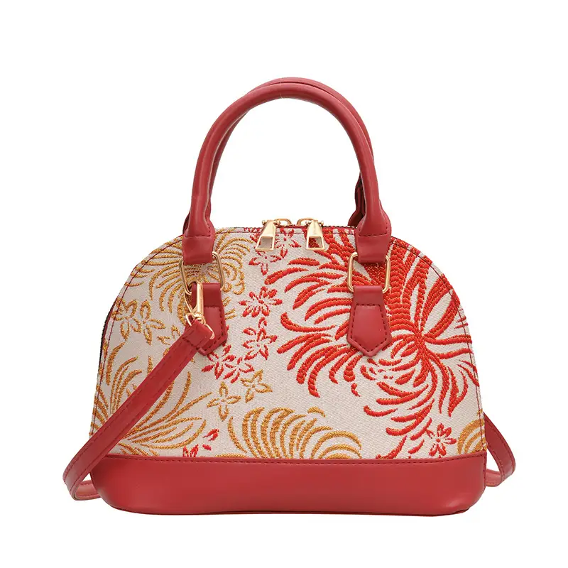 Red Embroidered Shell Handbag for Women - Image 3