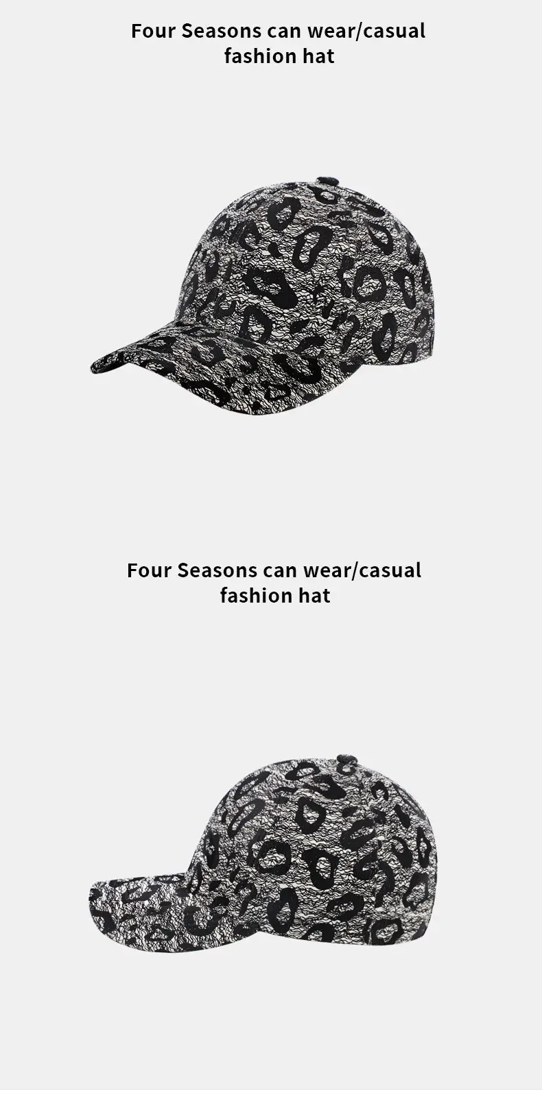 Black Leopard Print Baseball Cap Sun Visor with Adjustable Closure — feature 10