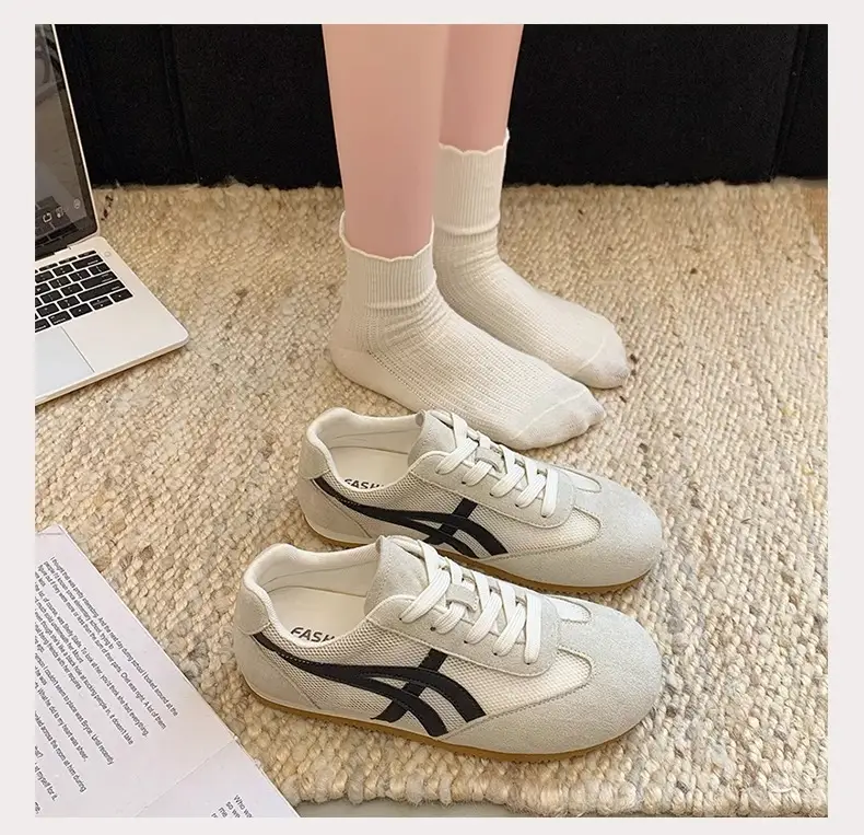 Genuine Leather Mesh Forrest Gump Shoes for Women 2025 Spring and Summer New Round Toe Breathable Thick Sole Versatile Jogging Casual Sports Shoes Trend — feature 6