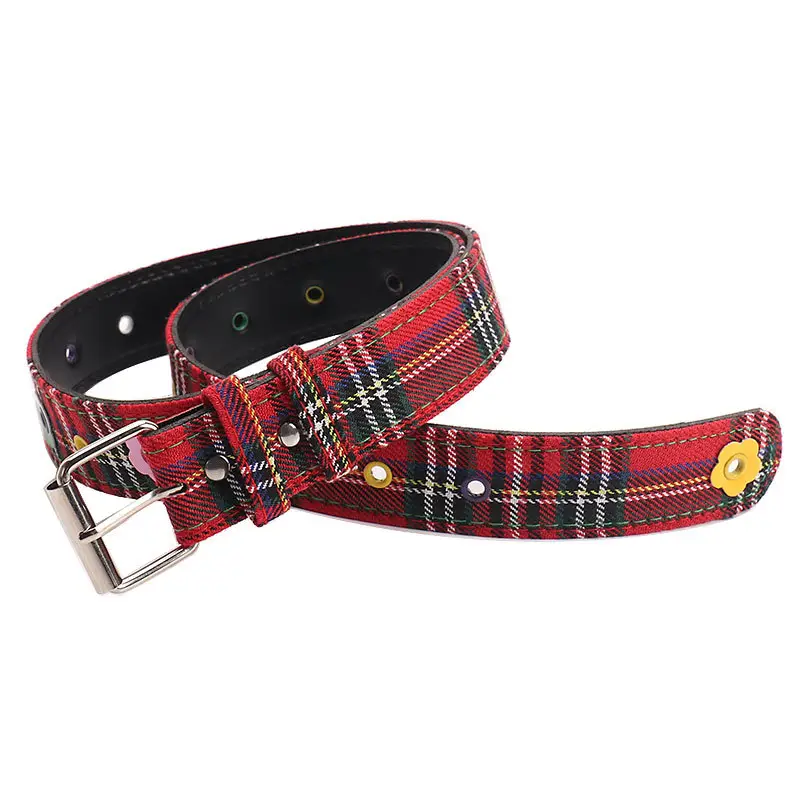 Women's Red Plaid Eyelet Flower Belt for Y2K Style - Image 7