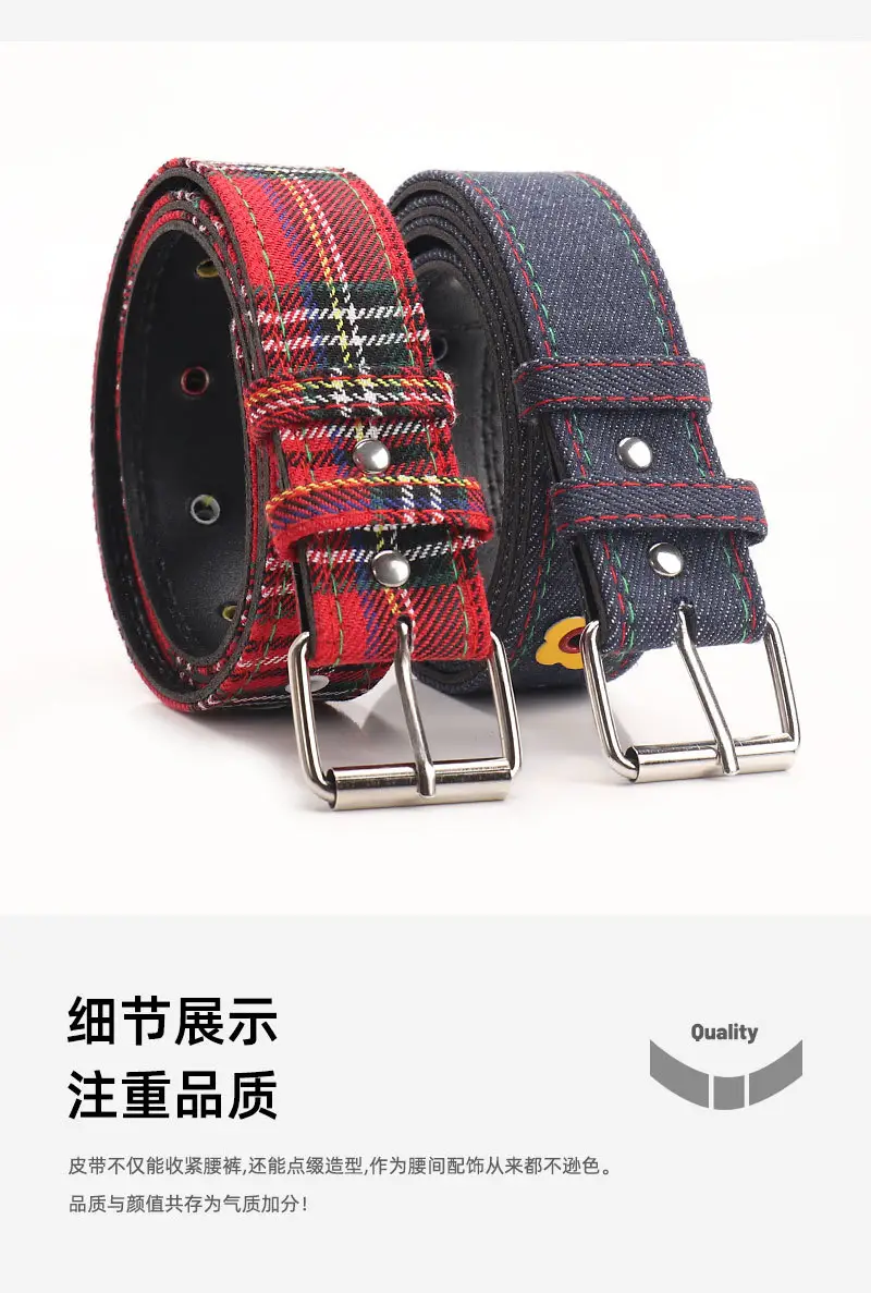 Women's Red Plaid Eyelet Flower Belt for Y2K Style — feature 13