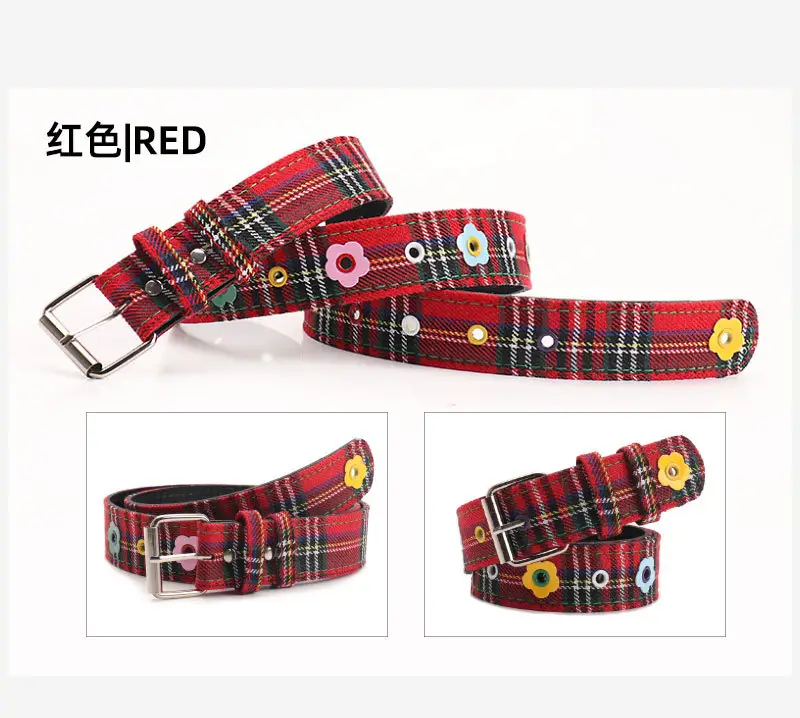 Women's Red Plaid Eyelet Flower Belt for Y2K Style — feature 19