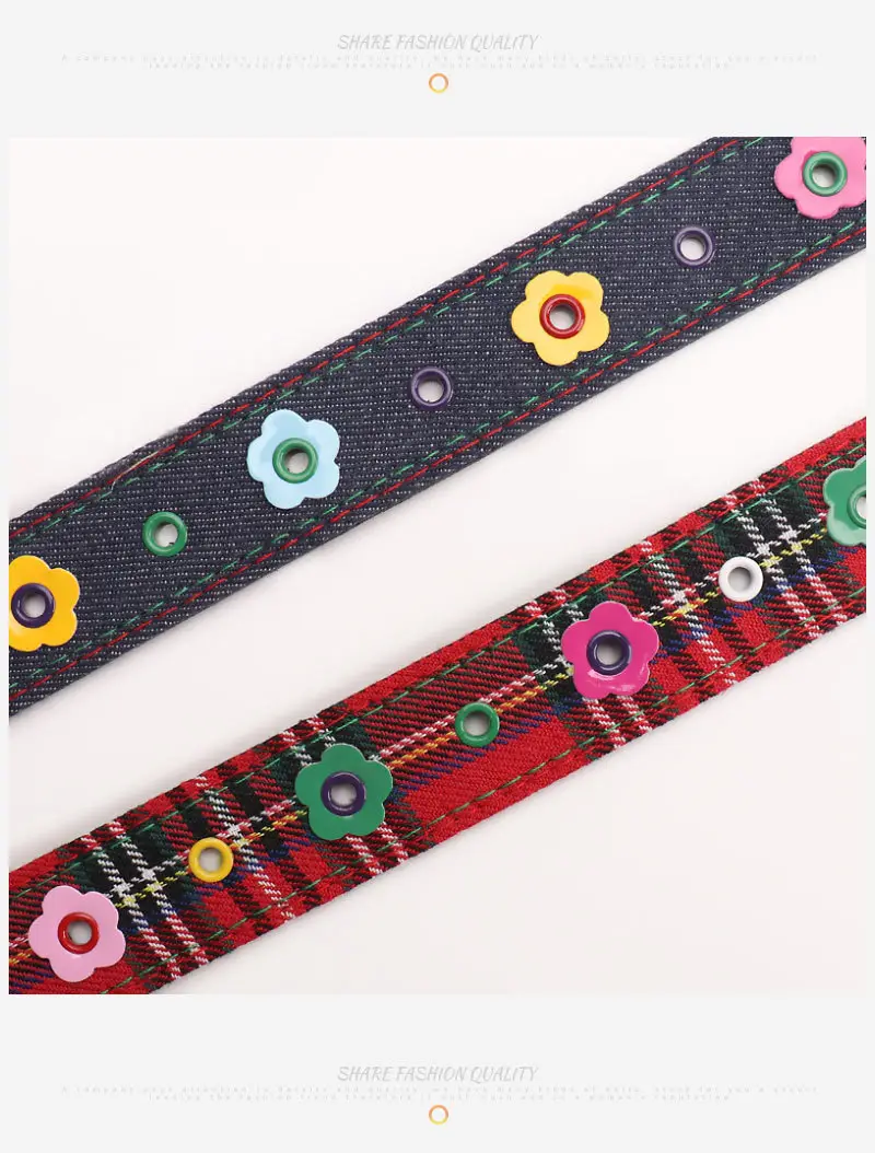 Women's Red Plaid Eyelet Flower Belt for Y2K Style — feature 21