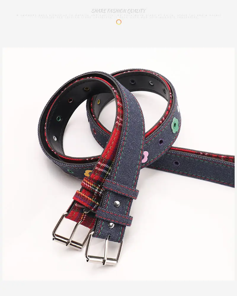 Women's Red Plaid Eyelet Flower Belt for Y2K Style — feature 24