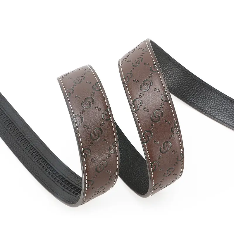 Men's Gold Logo Buckle Belt Black Leather - Image 6