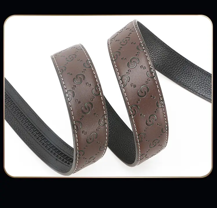 Men's Gold Logo Buckle Belt Black Leather — feature 3