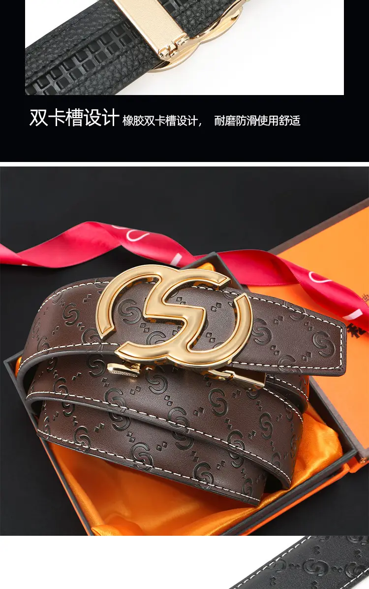 Men's Gold Logo Buckle Belt Black Leather — feature 7