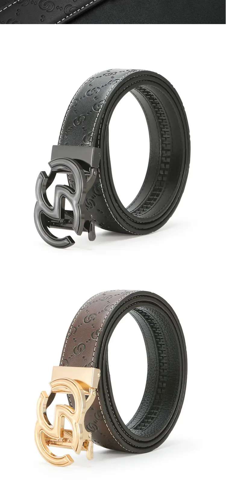 Men's Gold Logo Buckle Belt Black Leather — feature 9