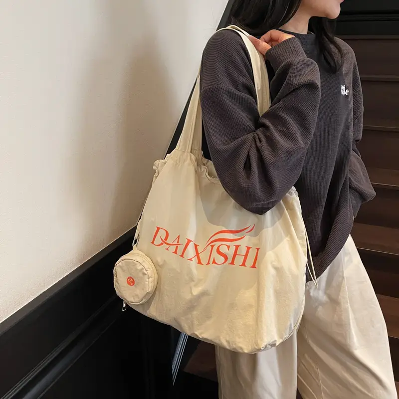Elegant Drawstring Shoulder Bag Women 2025 Beige - Image 9