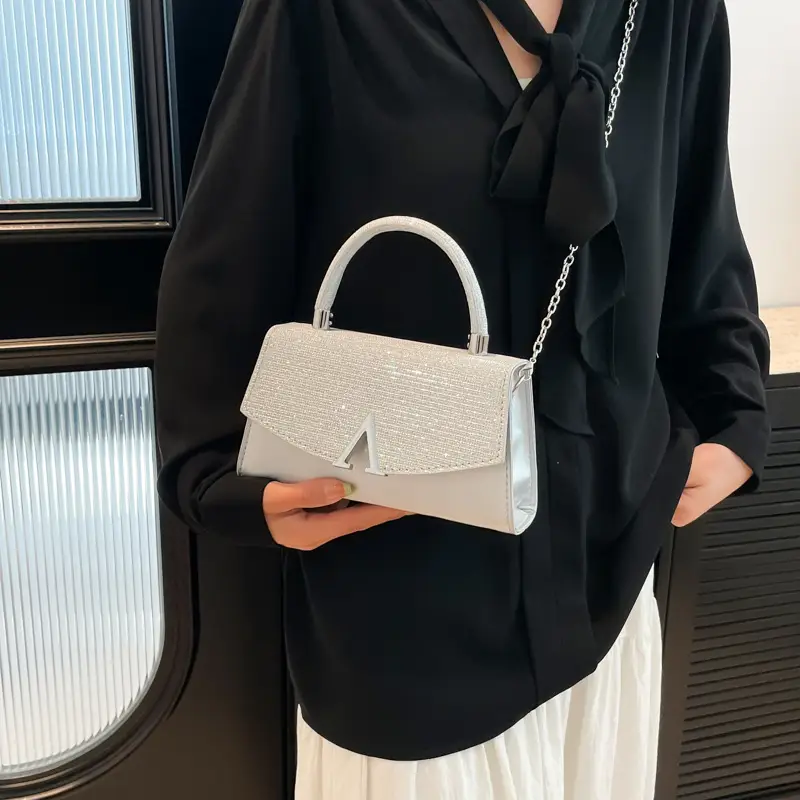 White Sparkly Square Crossbody Bag for Women