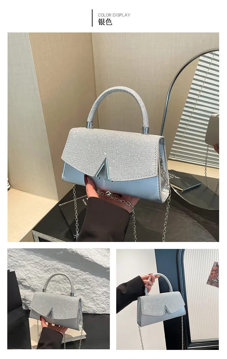 White Sparkly Square Crossbody Bag for Women — feature 19