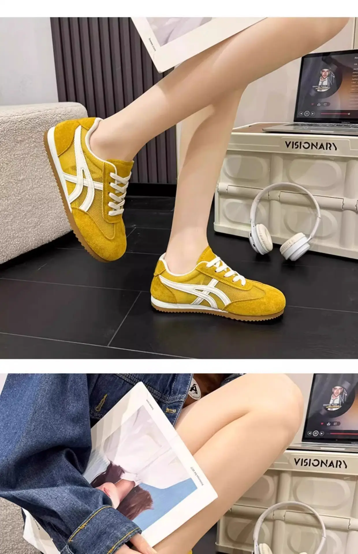 Women Retro Training Shoes Yellow White Mesh 2025 — feature 18