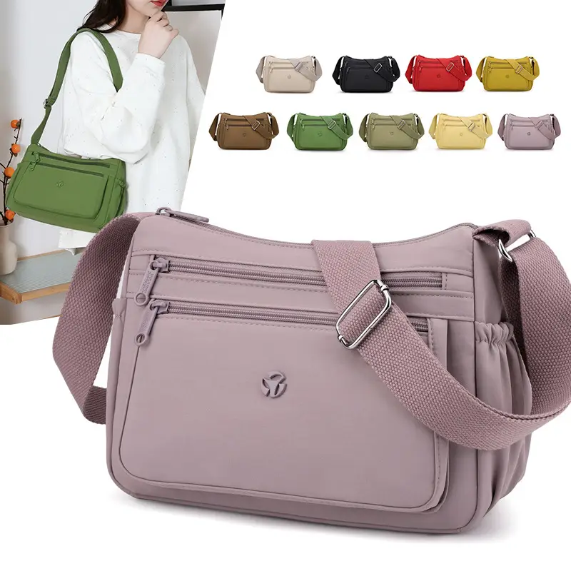 Multi-Compartment Crossbody Bag for Women, Lightweight Nylon Travel Bag