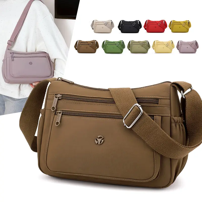 Multi-Compartment Crossbody Bag for Women, Lightweight Nylon Travel Bag