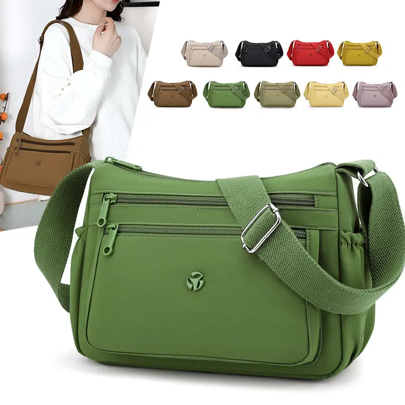 Multi-Compartment Crossbody Bag for Women, Lightweight Nylon Travel Bag