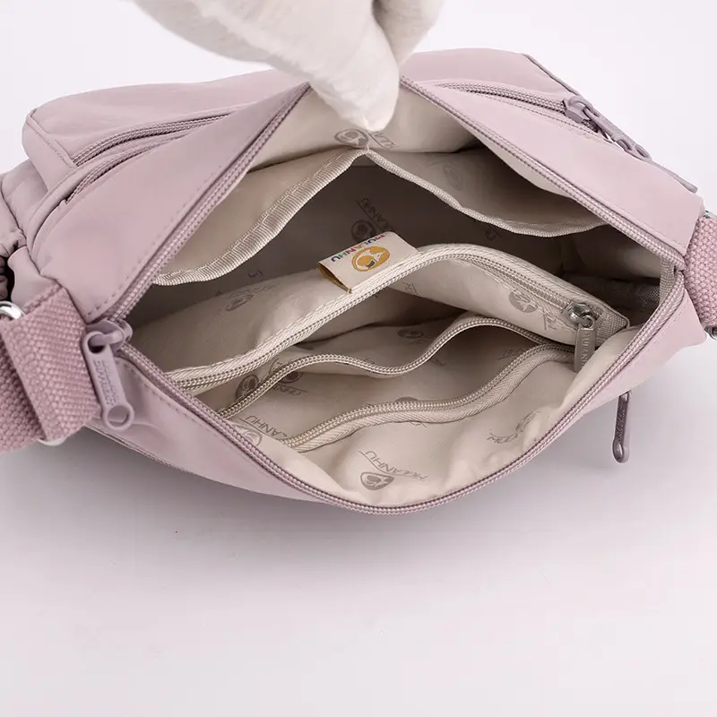 Multi-Compartment Crossbody Bag for Women, Lightweight Nylon Travel Bag