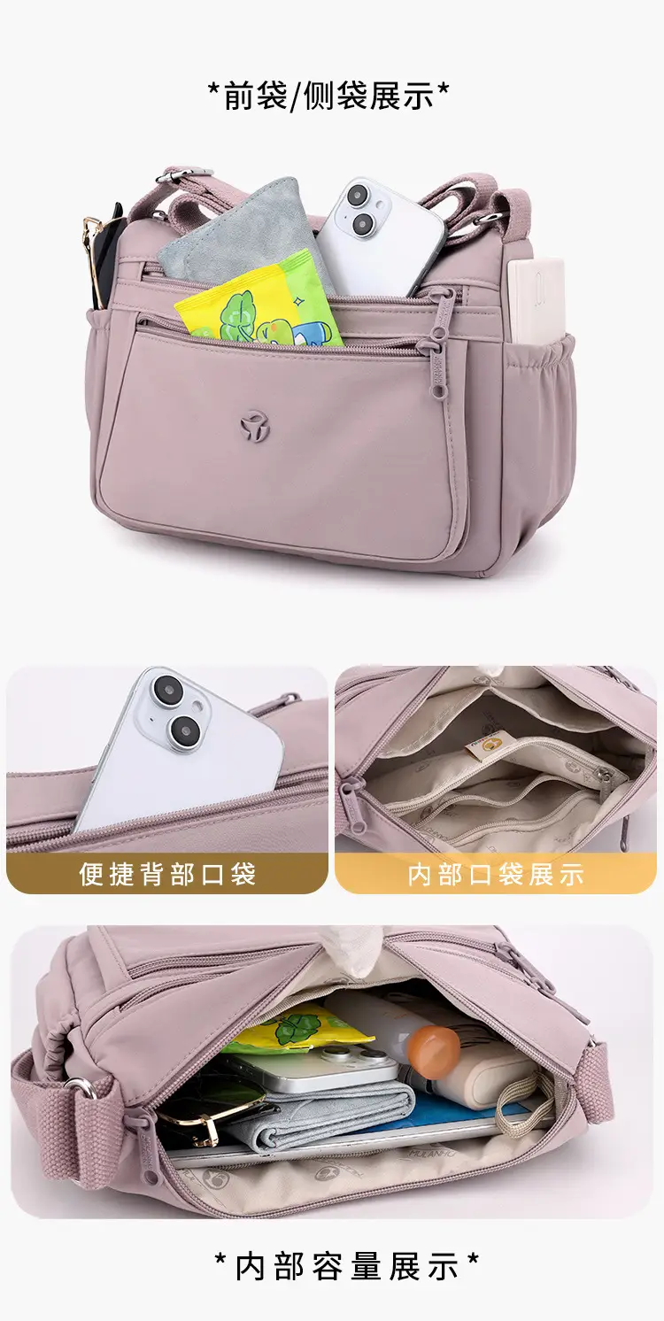 Multi-Compartment Crossbody Bag for Women, Lightweight Nylon Travel Bag — feature 7