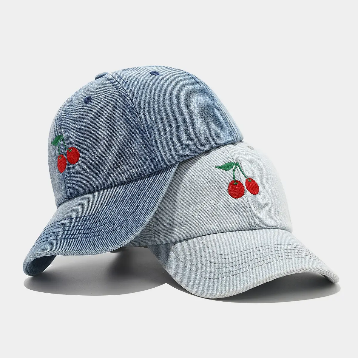 Women Cherry Embroidered Denim Baseball Cap - Image 3