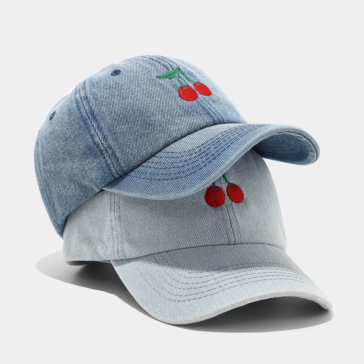 Women Cherry Embroidered Denim Baseball Cap - Image 4