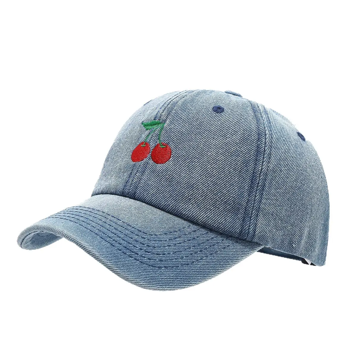 Women Cherry Embroidered Denim Baseball Cap - Image 5