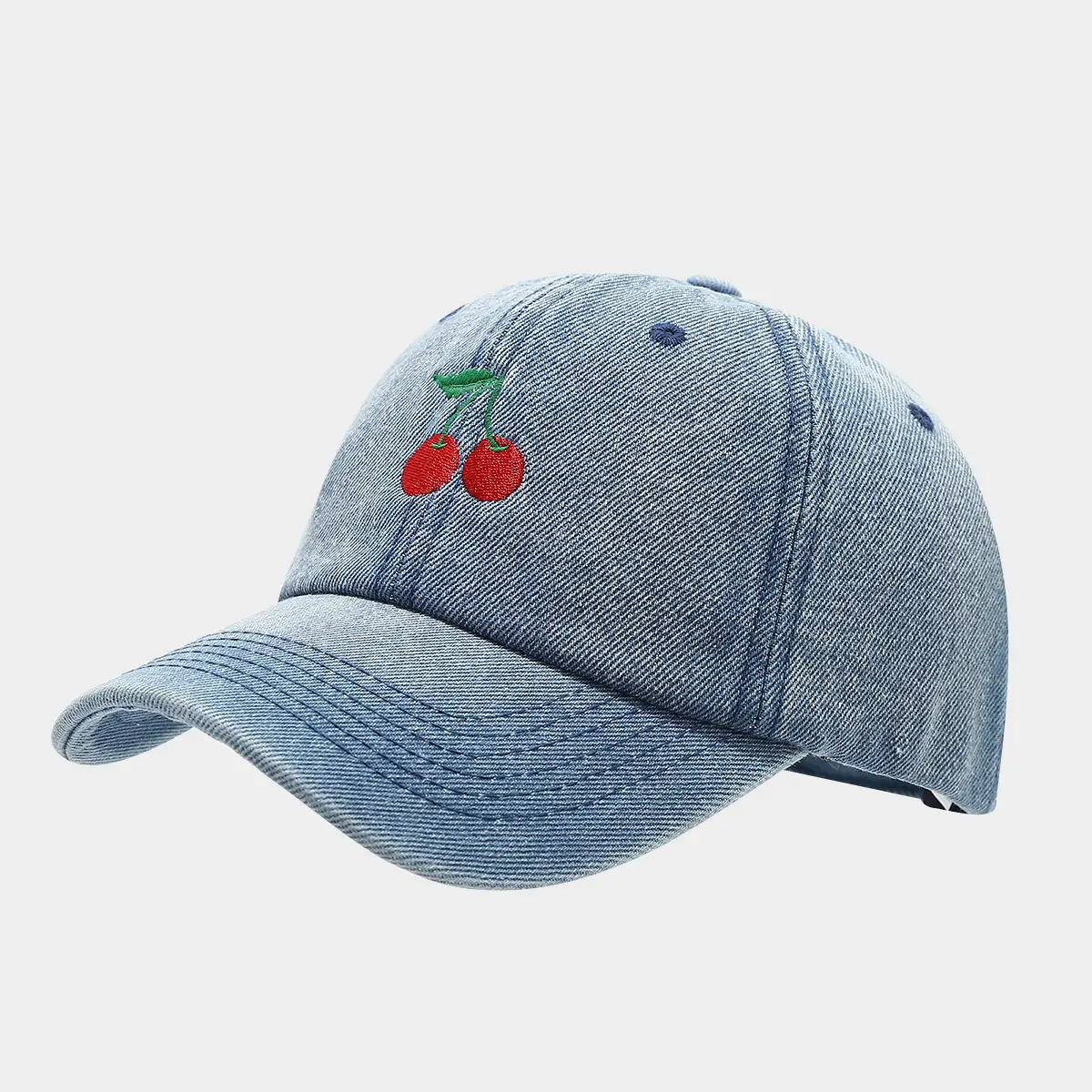 Women Cherry Embroidered Denim Baseball Cap — feature 5