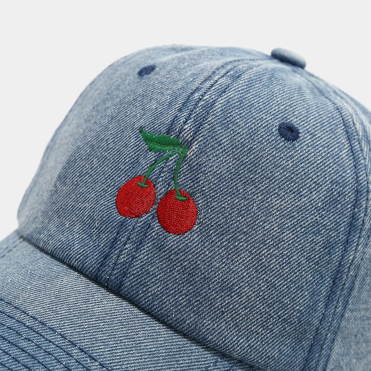 Women Cherry Embroidered Denim Baseball Cap — feature 6