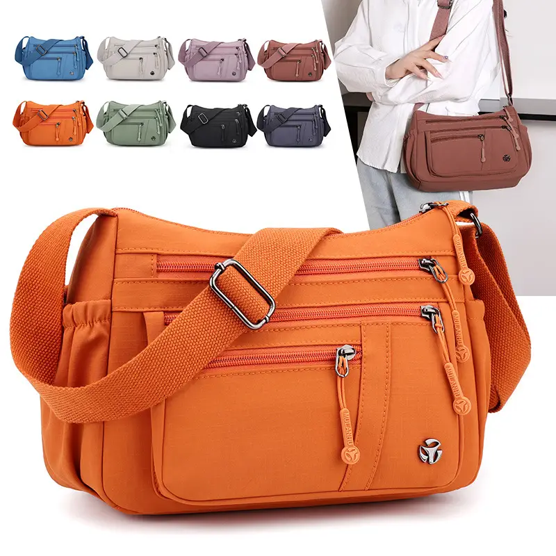 Women's Orange Crossbody Shoulder Bag with 5 Compartments - Image 9