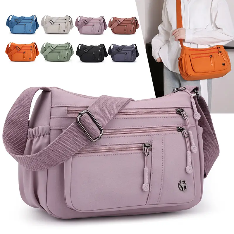 Women's Orange Crossbody Shoulder Bag with 5 Compartments - Image 10